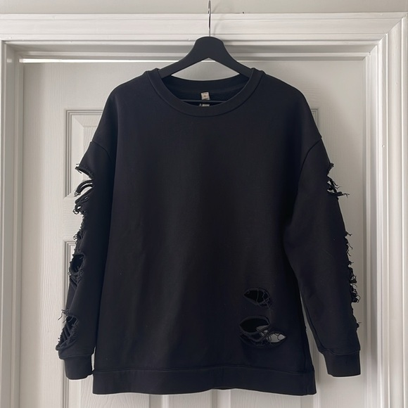 Alo Yoga Distressed Ripped Sweatshirt - Picture 1 of 5